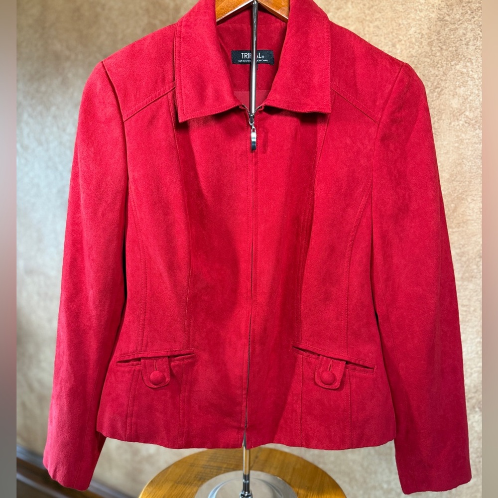 Tribal Faux Suede Women's Jacket Zip Front Pockets Size 10
